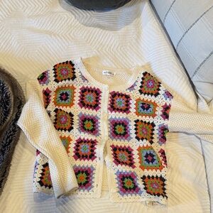 Colorful Crochet Patterned Women's Sweater